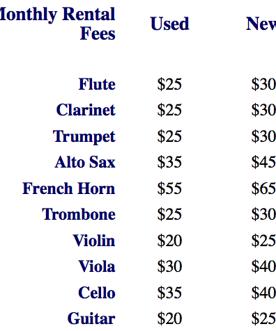 Instrument Rental Fees